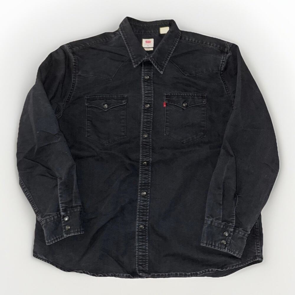 Levi’s Standard Fit Pearl Snap Canvas Weatern Shirt Black XL 25x27